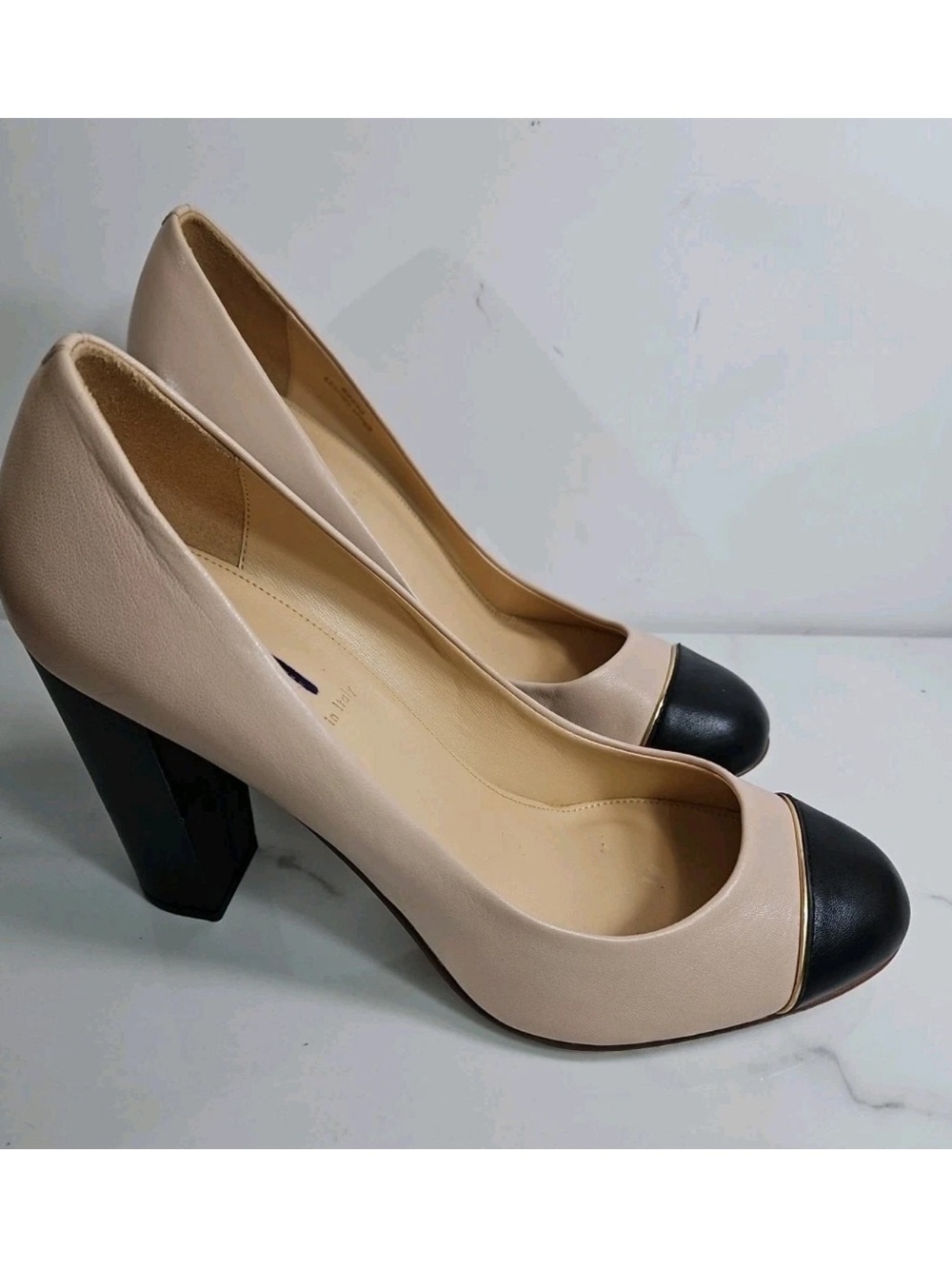 J. Crew Two-Tone Block Heel Pumps in Beige and Black